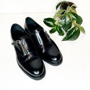 Want Les Essentiels Flats Black Leather Zip Loafers Portugal 7.5